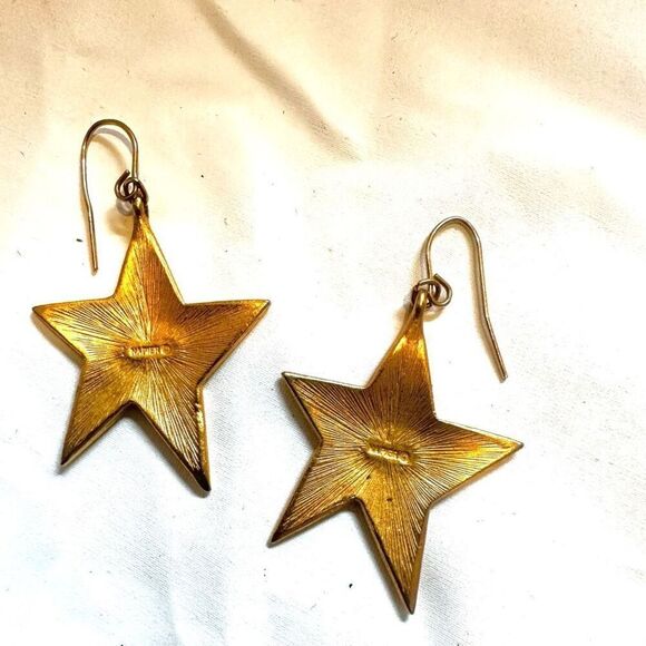 Napier textured gold star drop earrings - Picture 3 of 7
